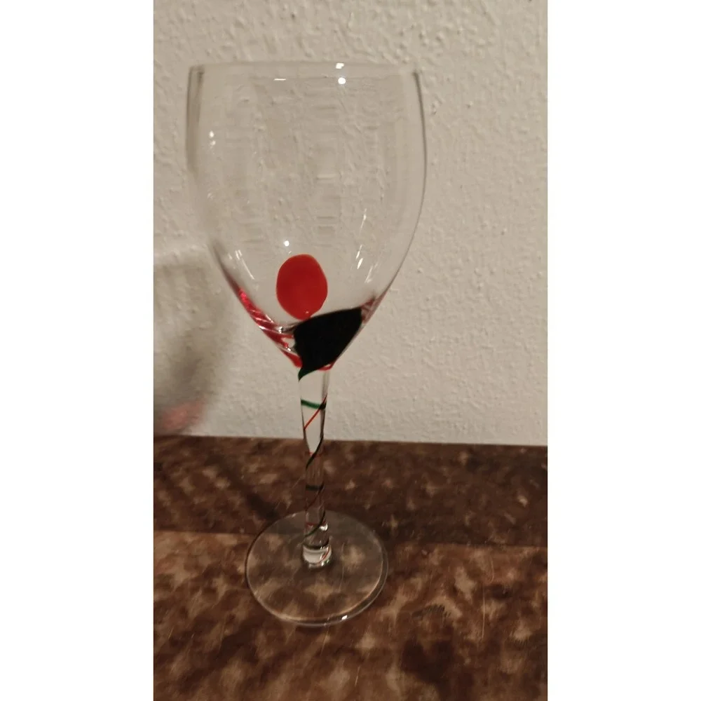 Pier 1‎ OPTIC RIBBON  Hand Blown Glass Wine Goblets Set Of 6 Christmas Red Green
